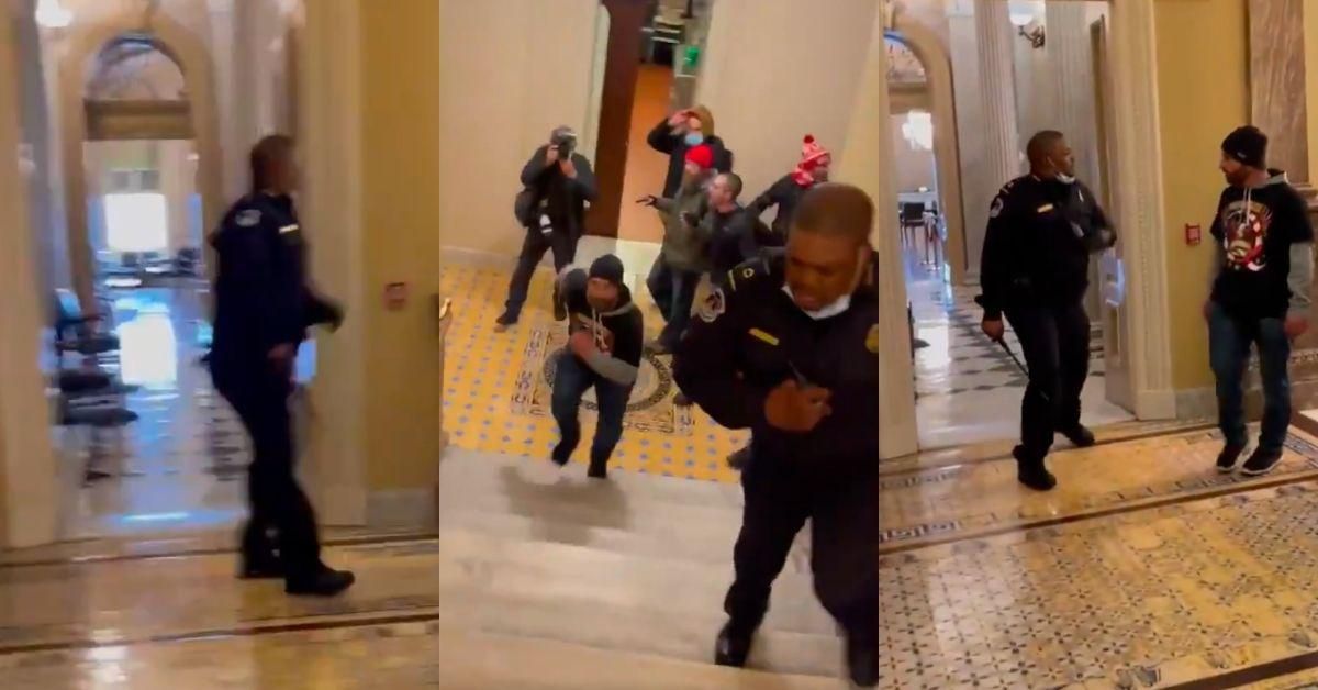 Capitol Police Officer Praised After Video Shows Him Steering Rioters Away From Open Senate Chamber