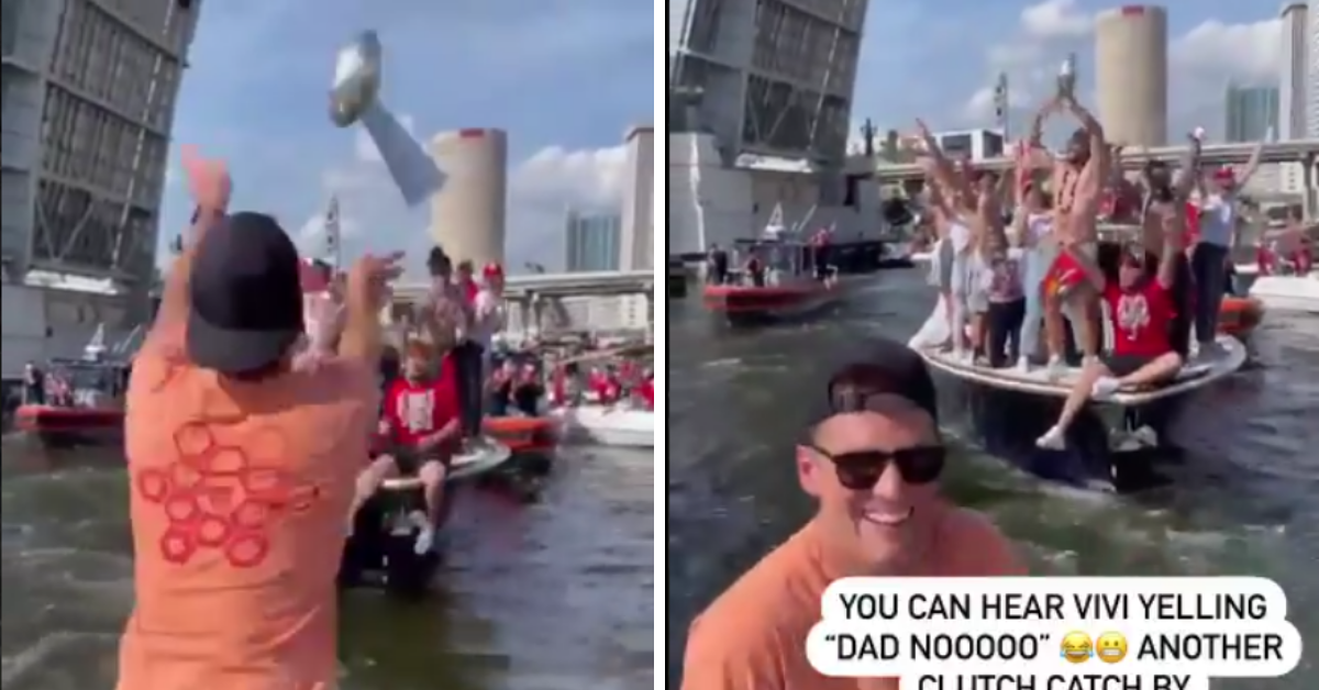 Twitter Erupts Over Video Of Tom Brady Tossing Super Bowl Trophy To Another Boat During Boat Parade
