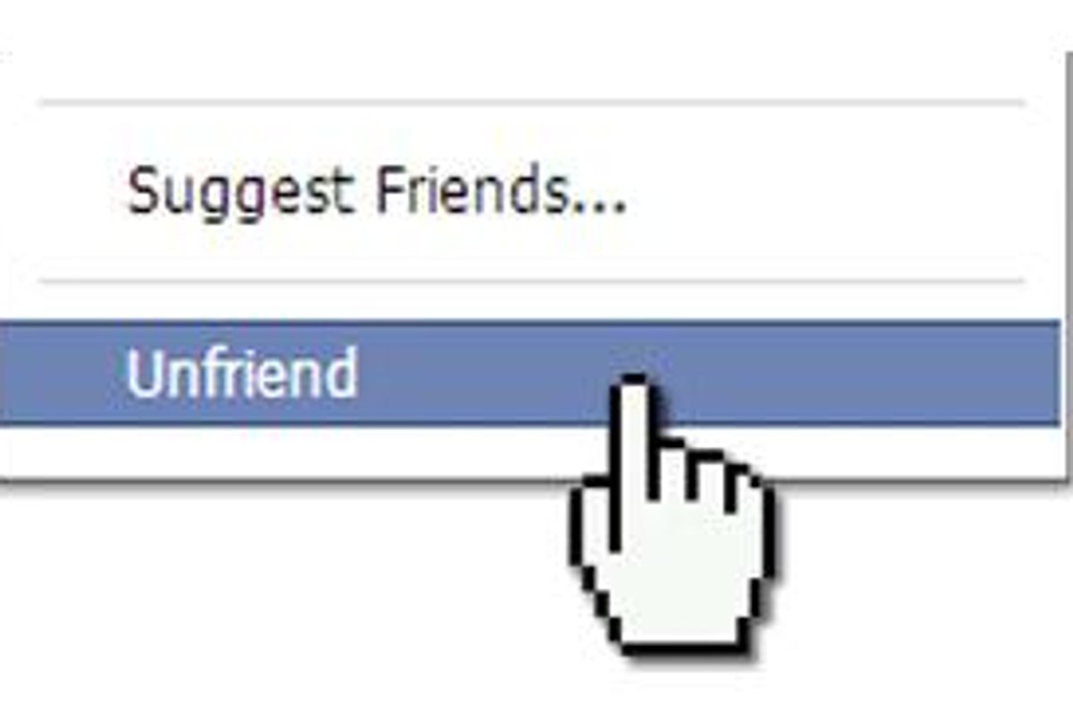 Cursor hovering over Facebook's 'unfriend' drop down menu