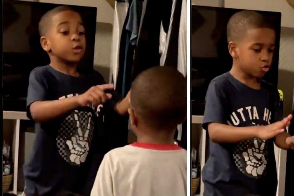 6-yr-old expertly coaches his little brother through a tantrum-ending breathing exercise