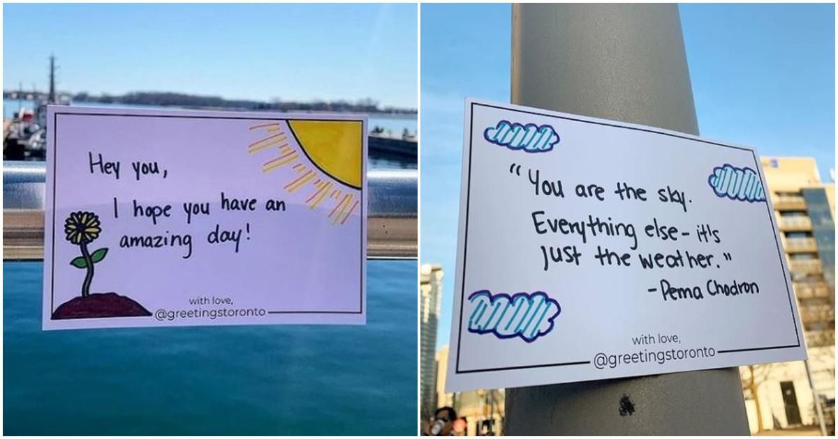 An anonymous group is leaving sweet, hand-written notes around Toronto to lift people's spirits