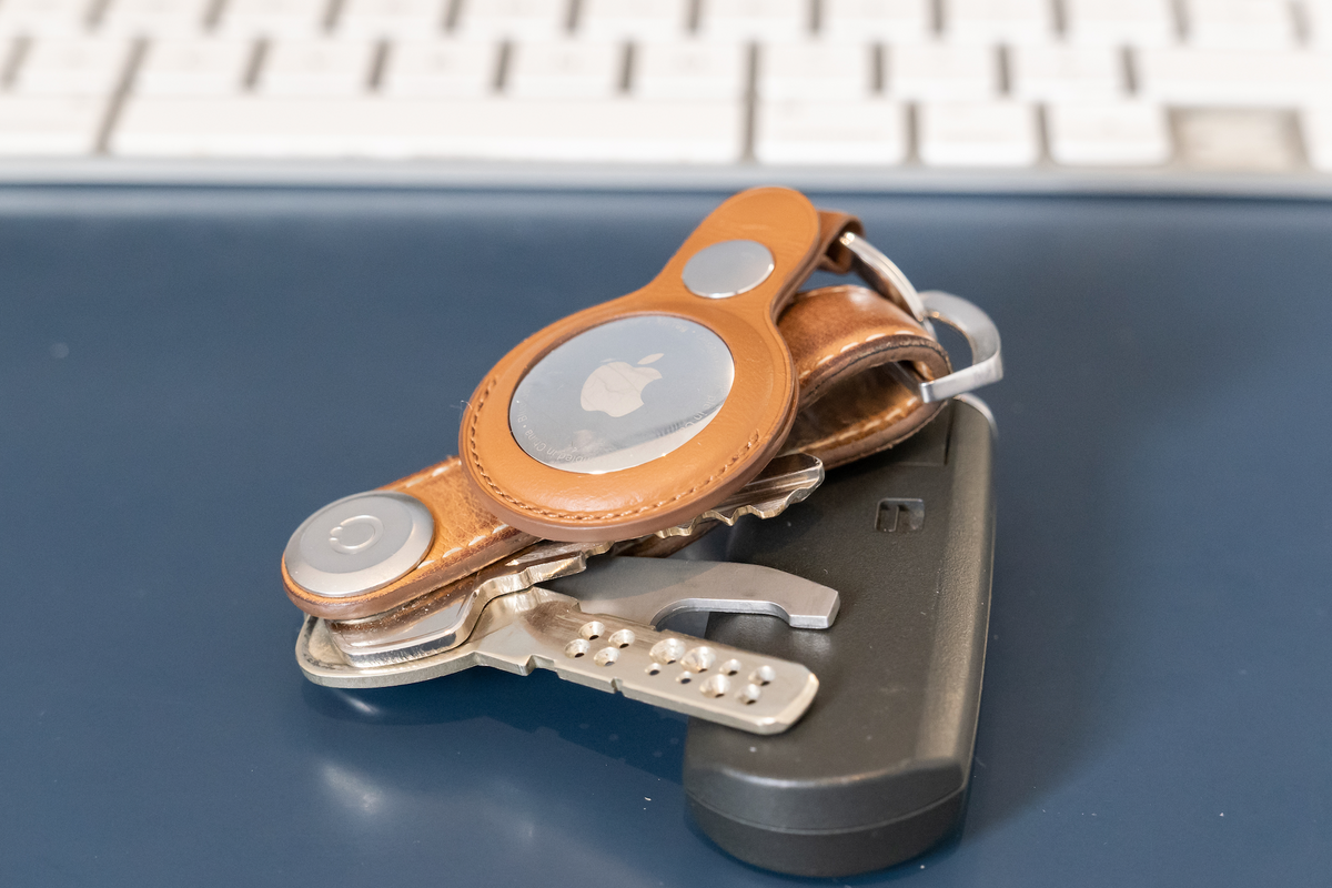 ​Apple AirTag in Apple's leather keyring accessory