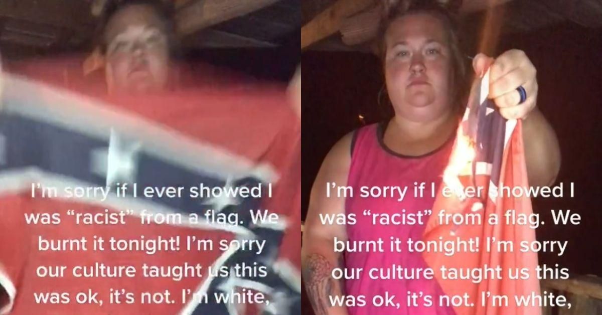Southern Woman Takes A Stand And Apologizes While Burning Her Confederate Flag In Viral Video