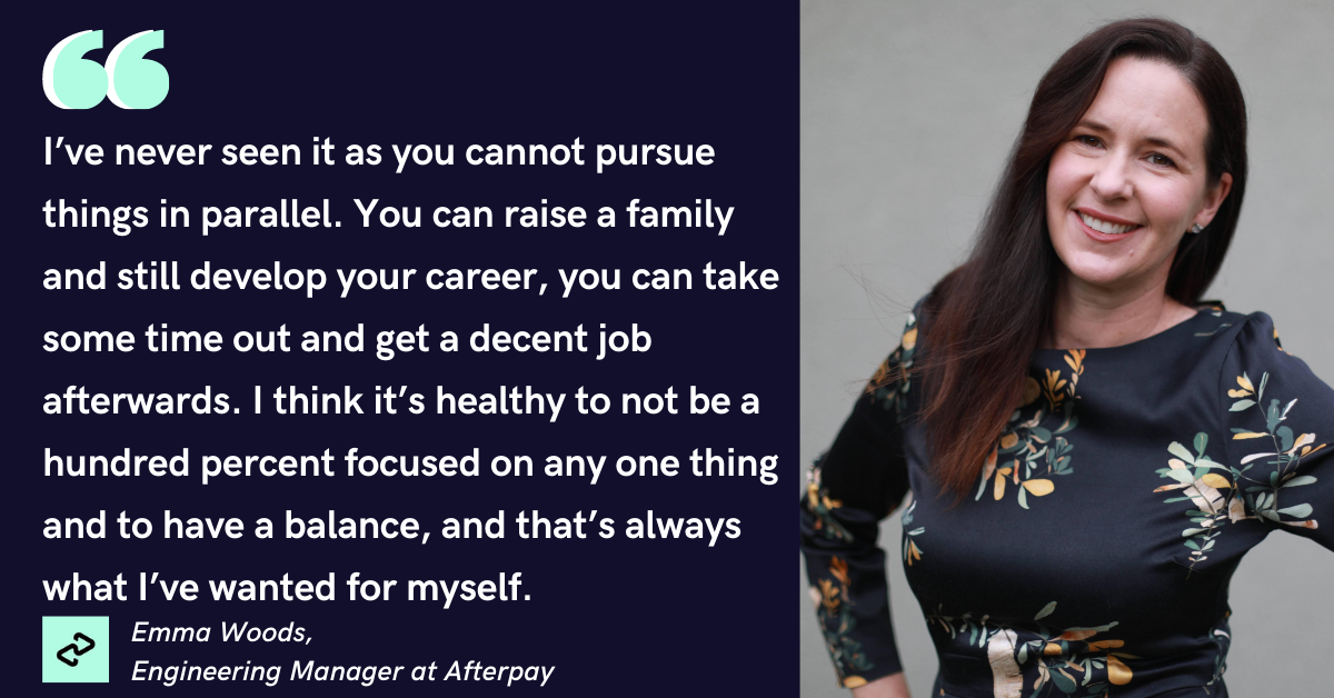 Blog post header with quote from Emma Woods, Engineering Manager at Afterpay