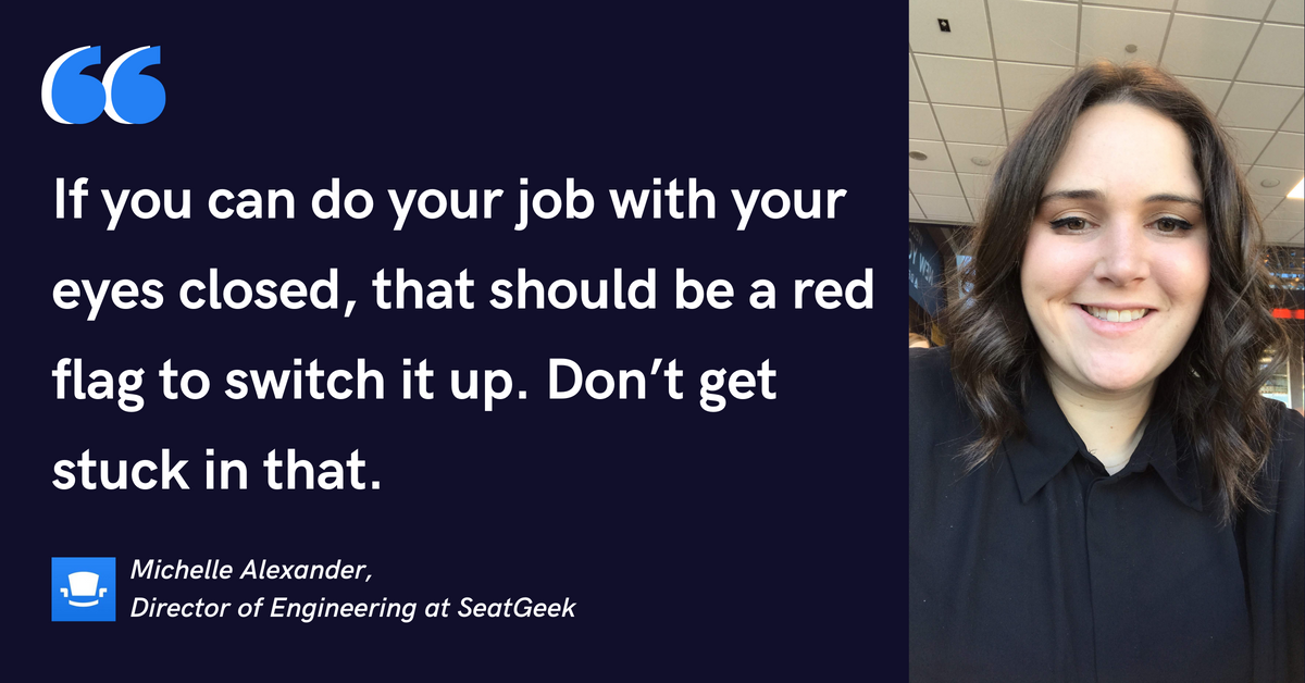 Blog post header with quote from Michelle Alexander, Director of Engineering at SeatGeek