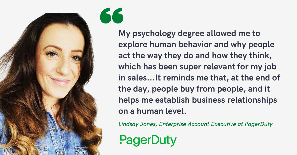 Blog post banner with quote from Lindsay ones, Enterprise Account Executive at PagerDuty