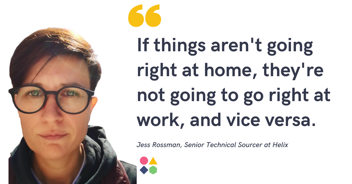 Blog post header with quote from Jess Rossman, Senior Technical Sourcer at Helix