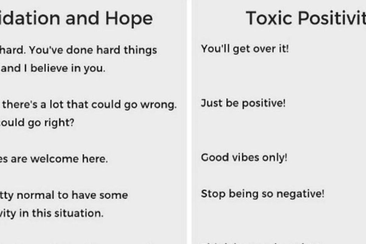A helpful chart to explain the difference between support and 'toxic positivity'