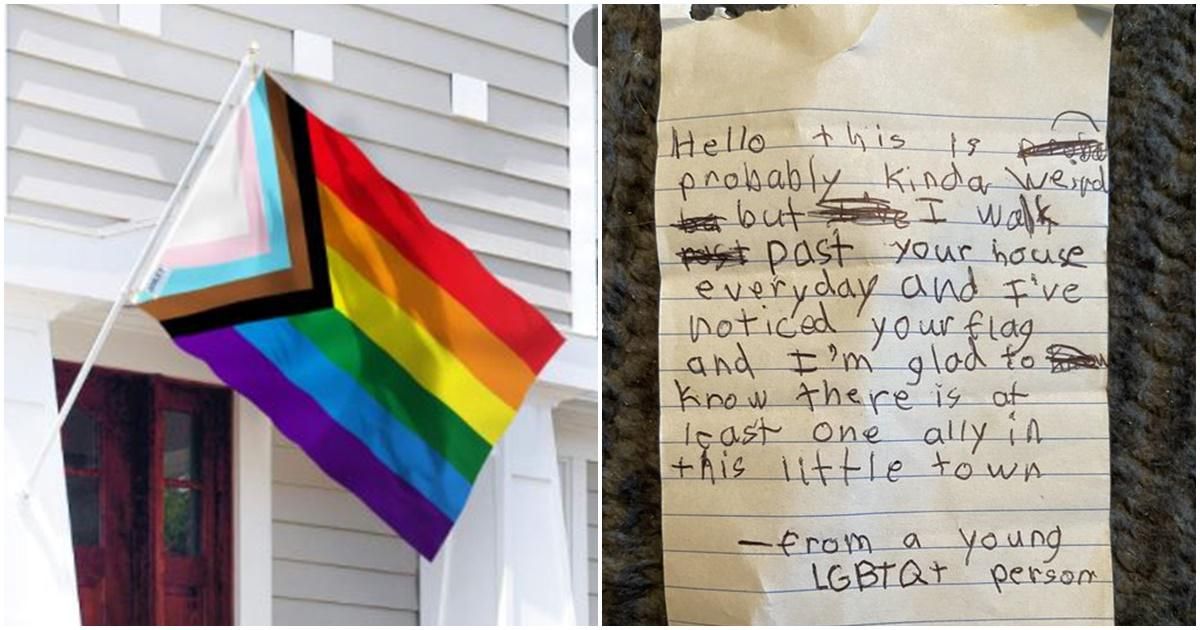 Small-town young LGBTQ+ person left a heartwarming note for a woman who flew Pride flag