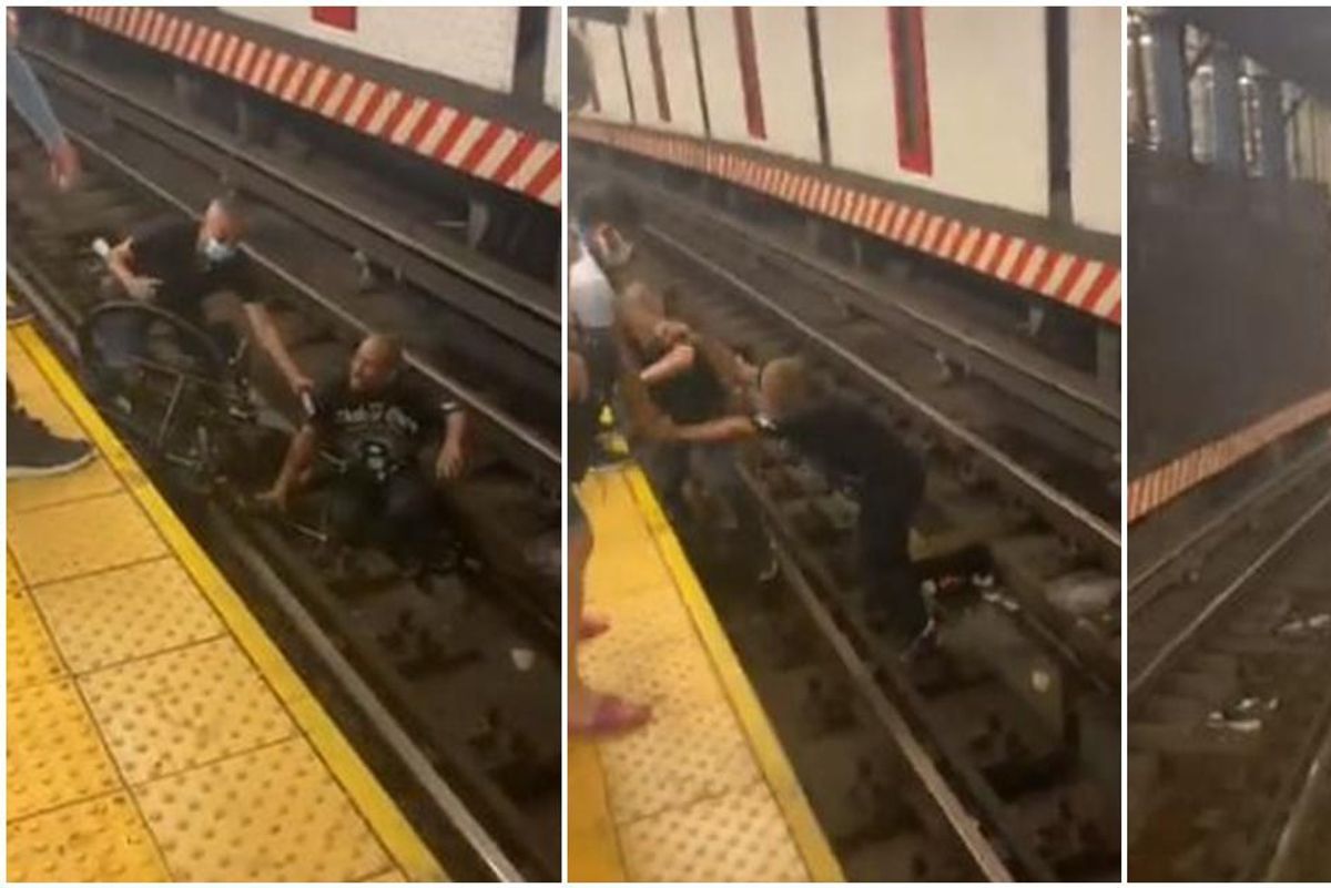 Dramatic footage shows a man being rescued just in time after falling on the subway tracks