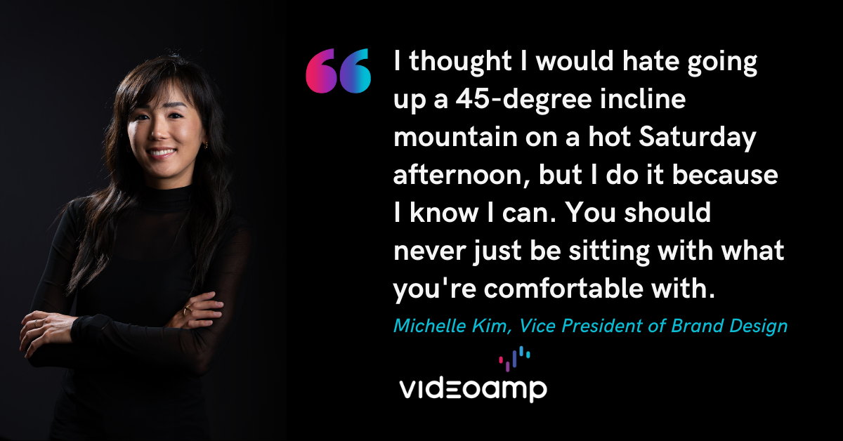 Blog post banner with quote from Michelle Kim, VP of Brand Design at Videoamp