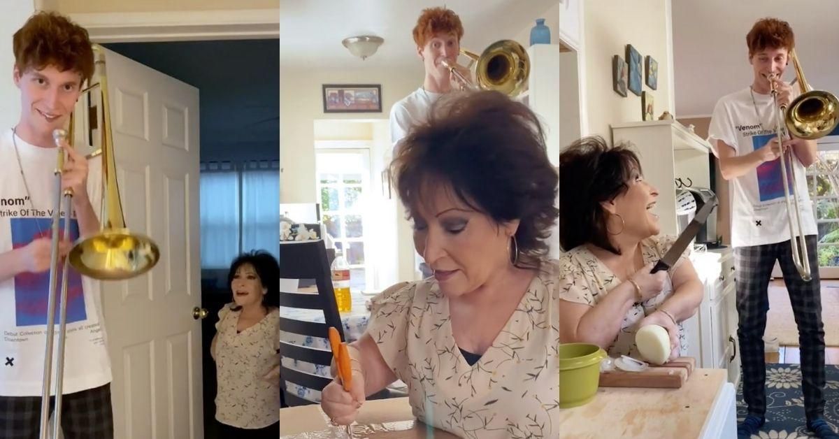 TikToker Hilariously Annoys His Mom By Giving Her A Trombone Soundtrack For Everything She Does