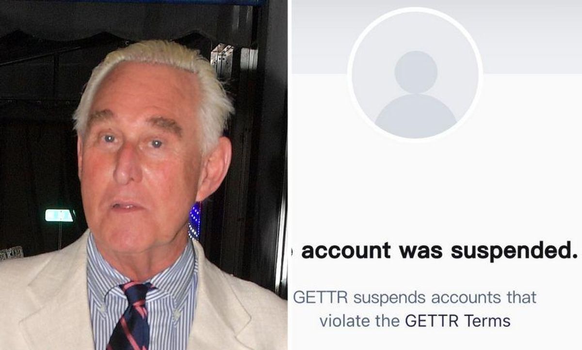 Roger Stone Cries 'Censorship' After Getting Banned from Pro-Trump 'Free Speech' Platform GETTR