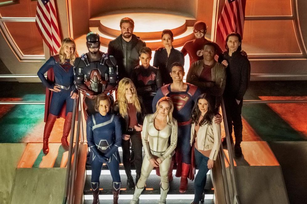 A group photo of the stars of The CW Arrowverse shows