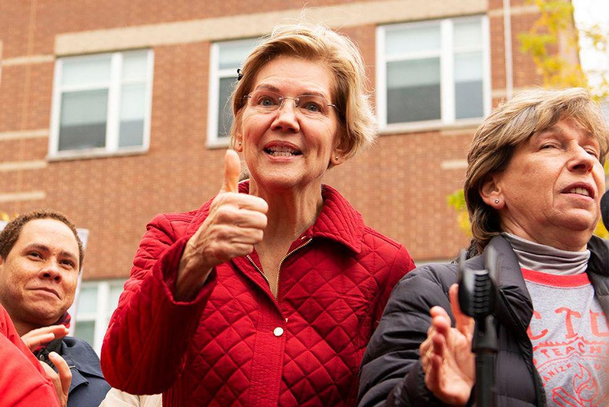 Sen. Elizabeth Warren speaks to striking Chicago teachers on Oct. 22, 2019. 