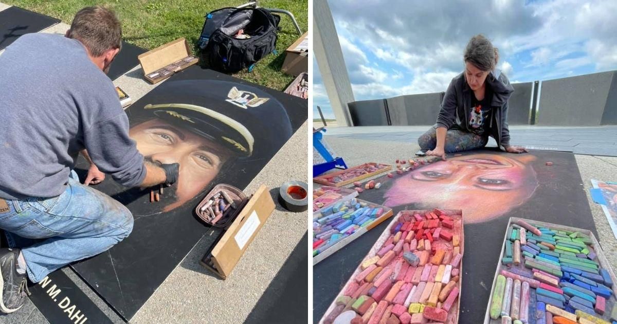 Artists made these 40 chalk portraits honoring each passenger and crew member of Flight 93