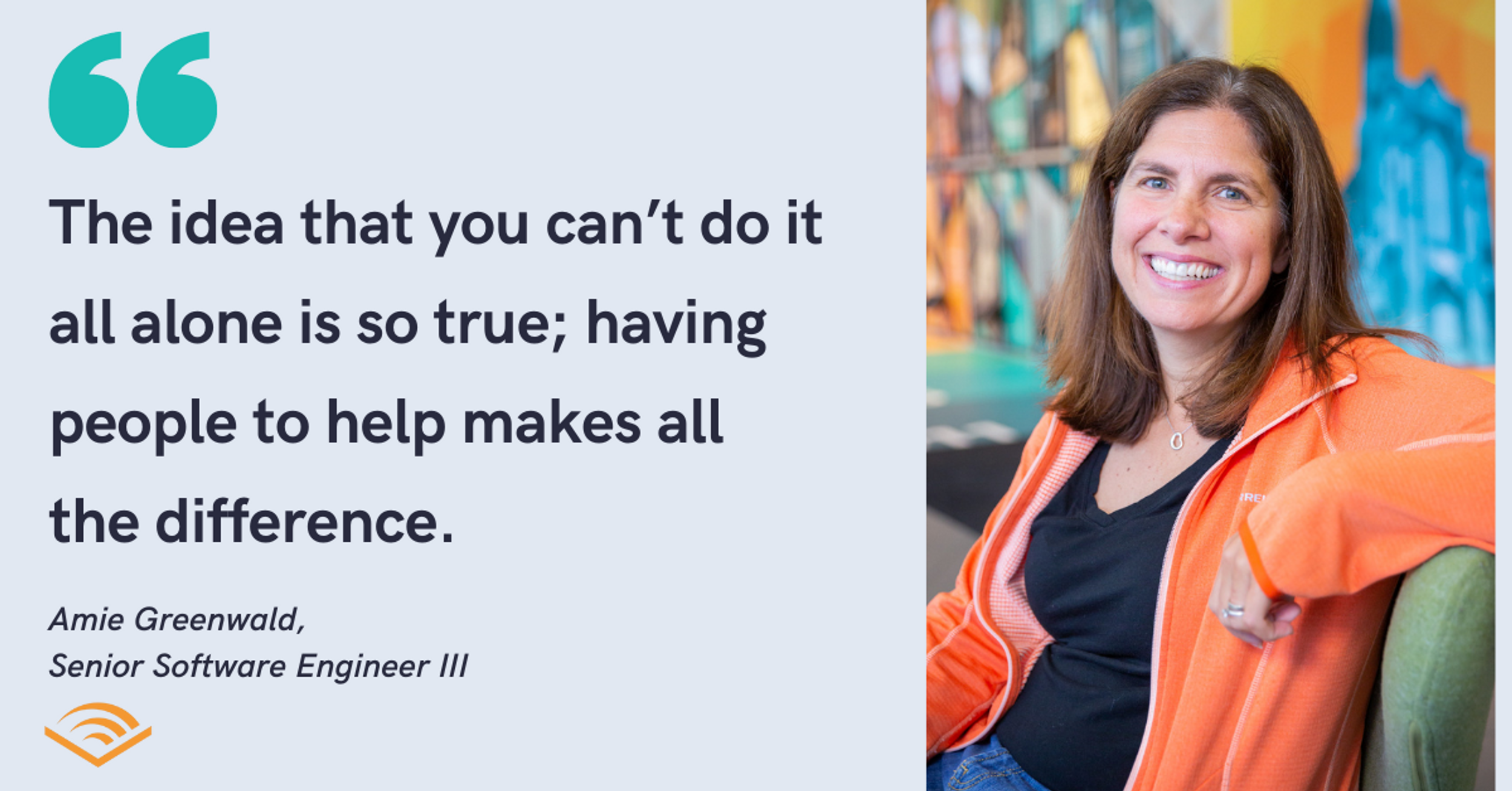 Blog post header with quote from Amie Greenwald, Senior Software Engineer III at Audible