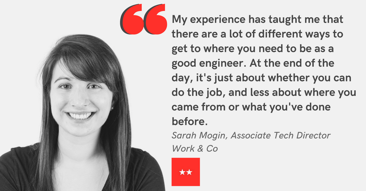 Blog post banner with quote from Sarah Mogin, Associate Tech Director of Work & Co