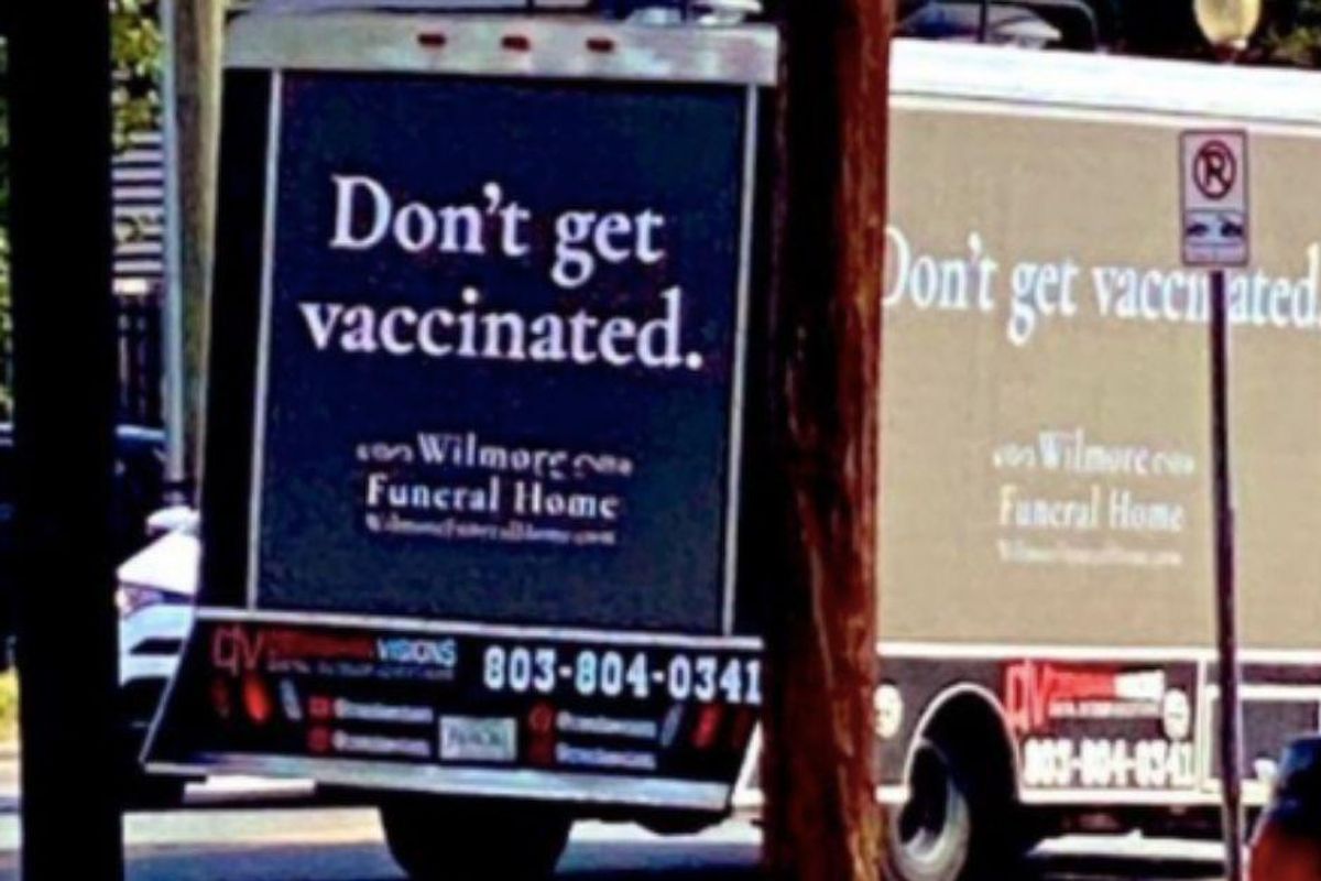 A funeral home truck in North Carolina is telling future customers not to get vaccinated