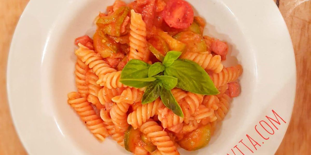 Authentic Pasta With Zucchini, Bacon & Tomato Sauce Italian Recipe My Recipe Magic