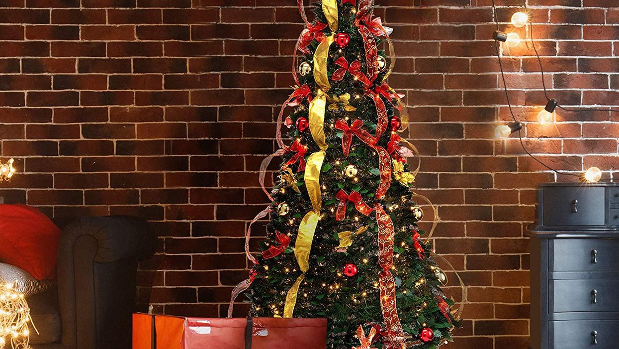 This pre-lit, fully decorated pop-up Christmas tree will have your house ready for the holidays