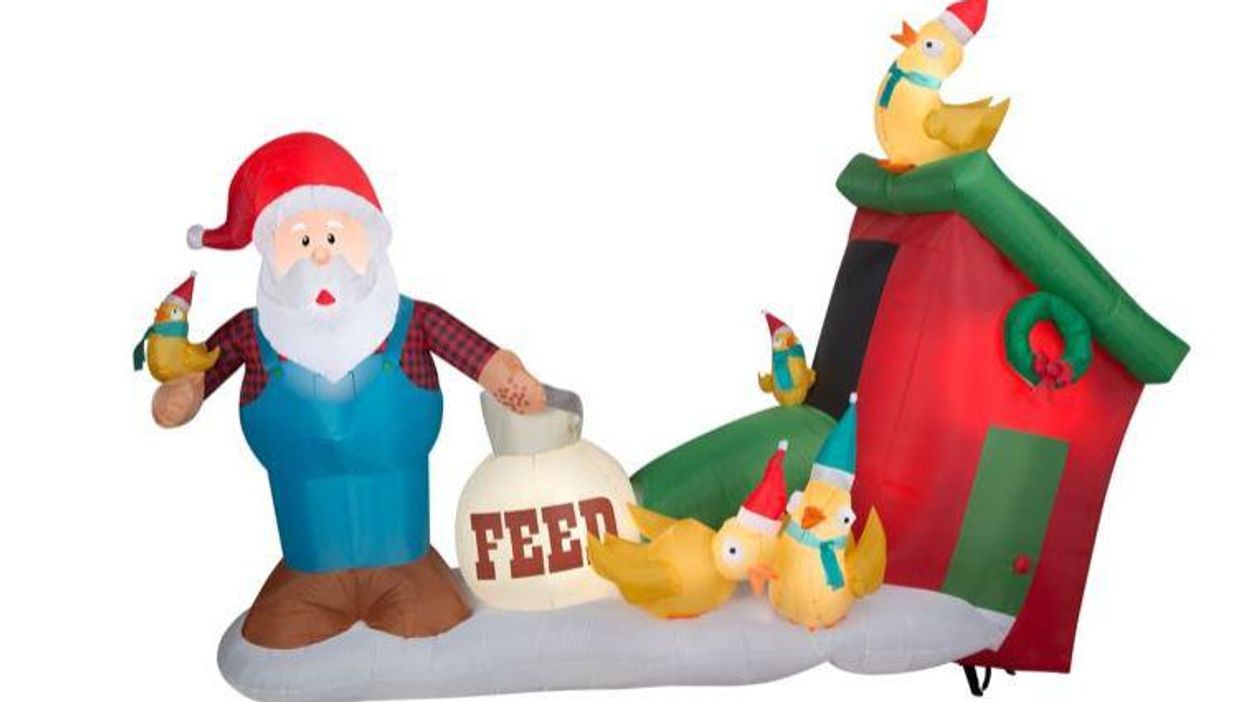 This inflatable Santa with his chickens will have your farm feeling all kinds of festive