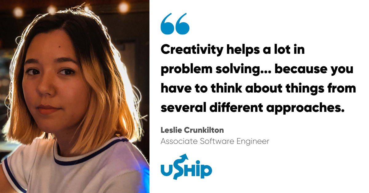 Blog post banner with quote from Leslie Crunkilton, Associate Software Engineer at uShip