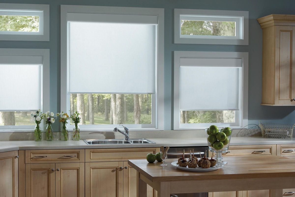 kitchen with Crestron battery Powered shades