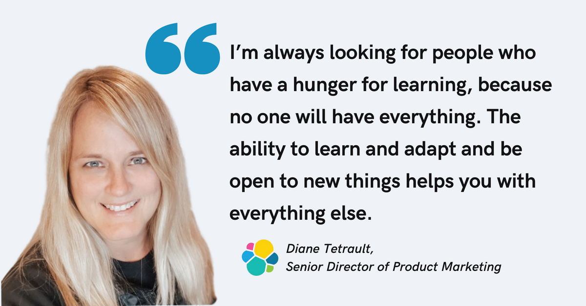 Blog post header with quote from Diane Tetrault, Senior Director of Product Marketing at Elastic