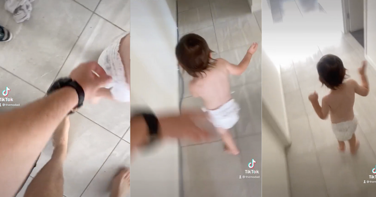 Dad's Attempt At Checking Son's Diaper Quickly Turns Into 'High-Speed Chase' In Hilarious Viral TikTok