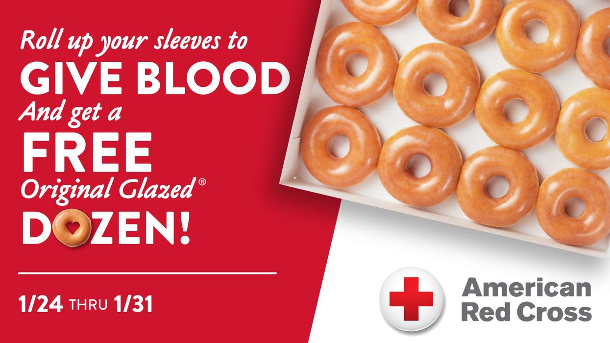 Krispy Kreme is giving a free dozen doughnuts to anyone who gives blood this week