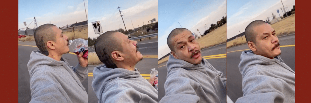 different stills of a man taking a selfie next to a street