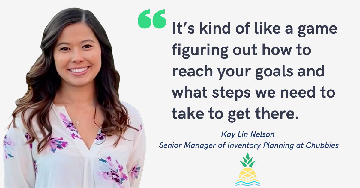 Blog post header with quote from Kay Lin Nelson, Senior Manager of Inventory Planning at Chubbies
