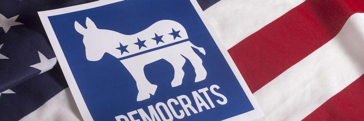 Democrat logo on top of the American flag. 