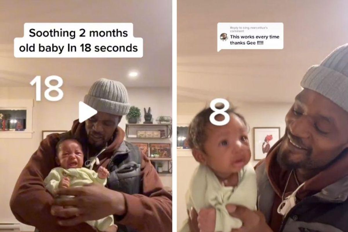 Dad demonstrates how to calm a crying baby in 18 seconds flat