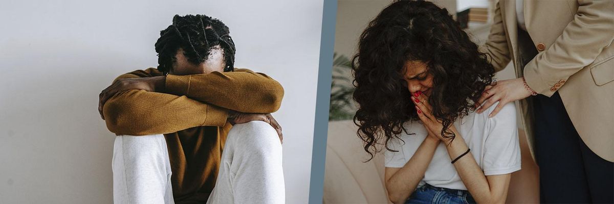 Picture of a man and a woman crying