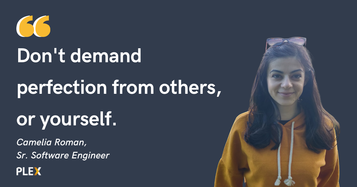 Blog post header with quote from Camelia Roman, Sr. Software Engineer