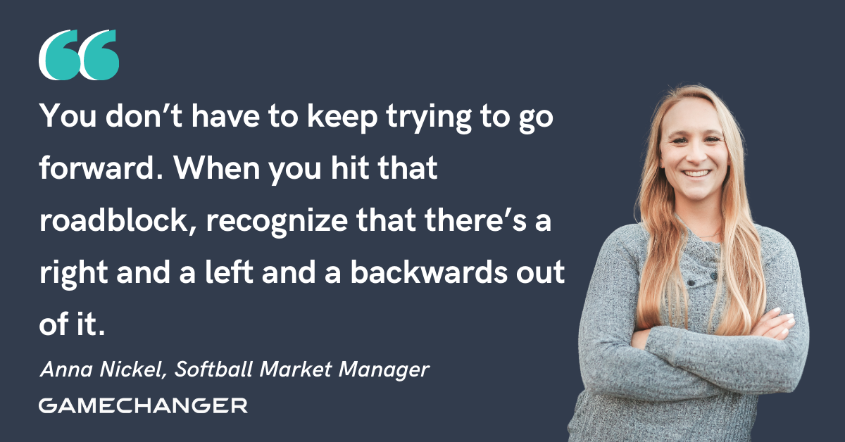 Blog post header with quote from Anna Nickel, Softball Market Manager at GameChanger