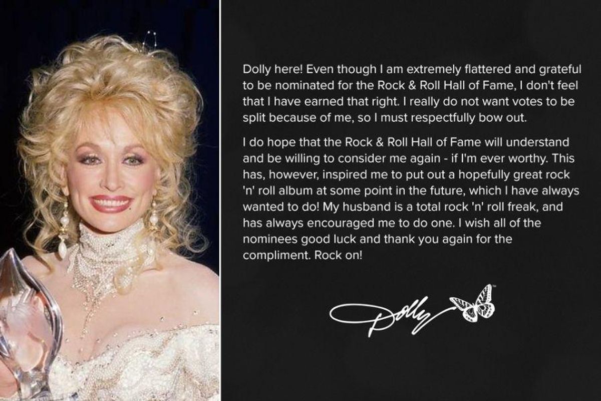 Dolly Parton declines Rock & Roll Hall of Fame nomination, says she hasn't 'earned the right'