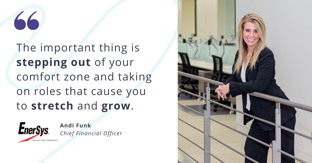 Blog post banner with quote from Andi Funk, Chief Financial Officer at EnerSys