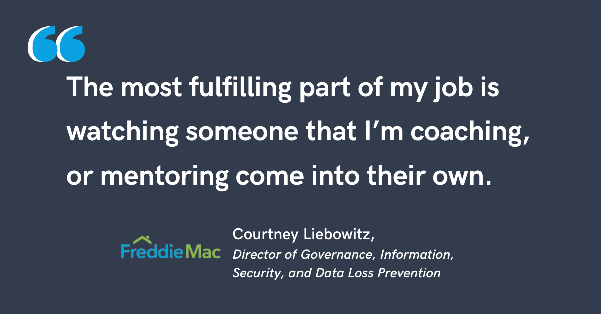 Blog post header image with quote from Courtney Liebowitz, Director of Governance, Information, Security, and Data Loss Prevention