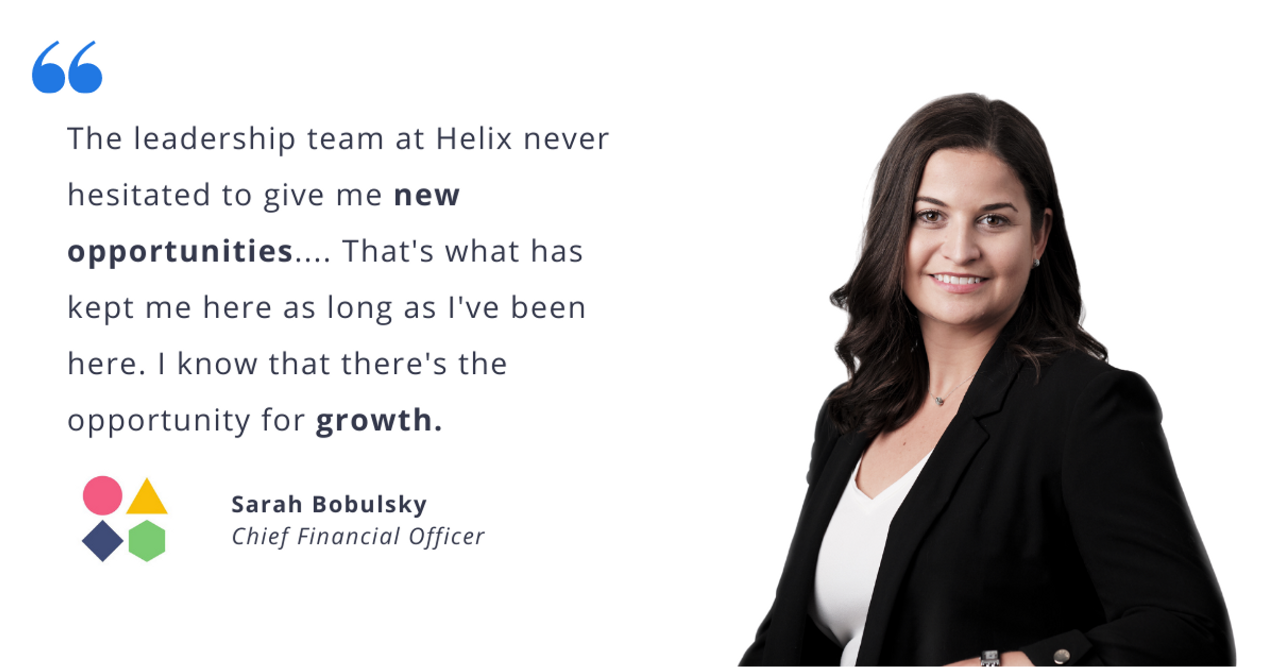 Blog post header with quote from Sarah Bobulsky, Chief Financial Officer at Helix