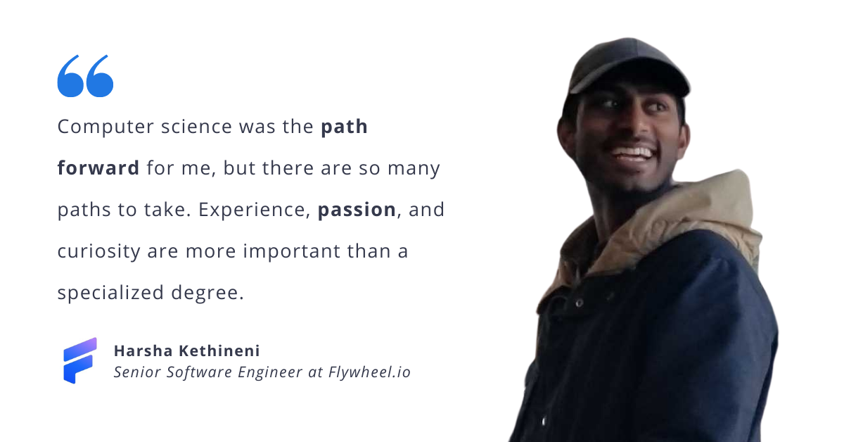Blog post header with quote from Harsha Kethineni, Senior Software Engineer at Flywheel.io