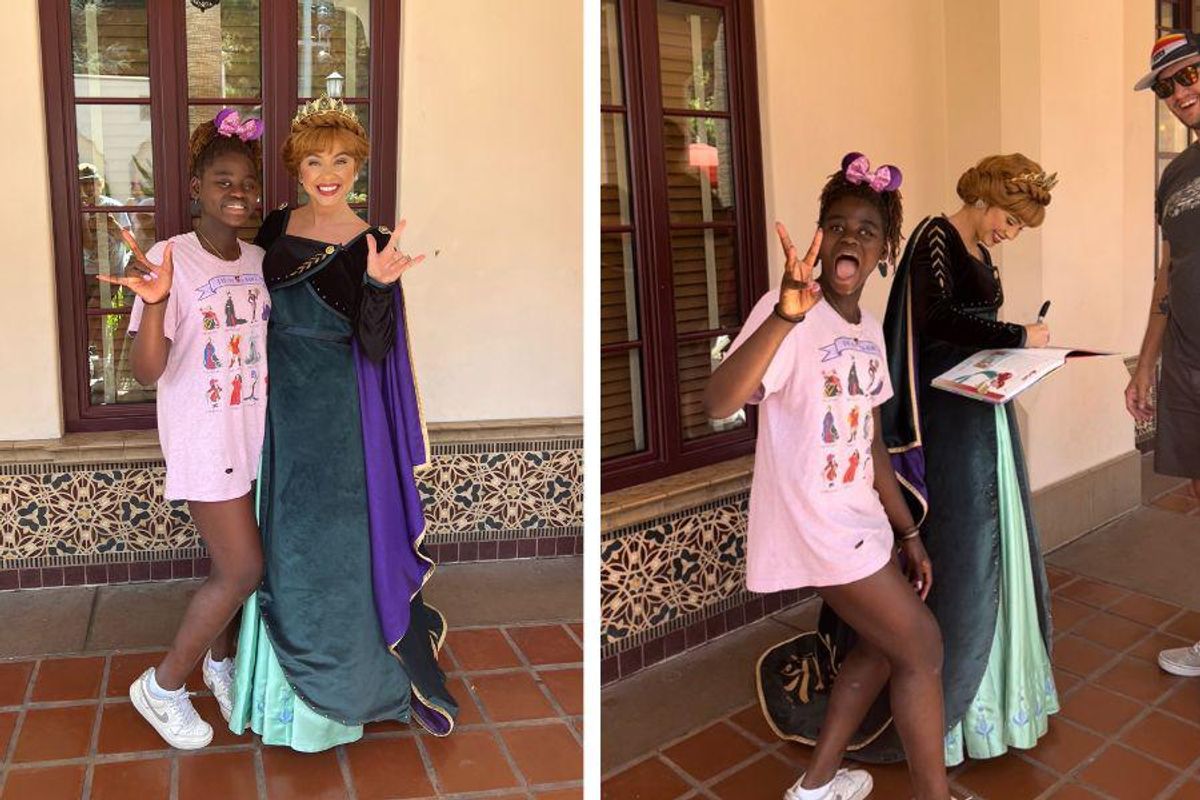 Disneyland princess delights young girl by speaking to her using sign language