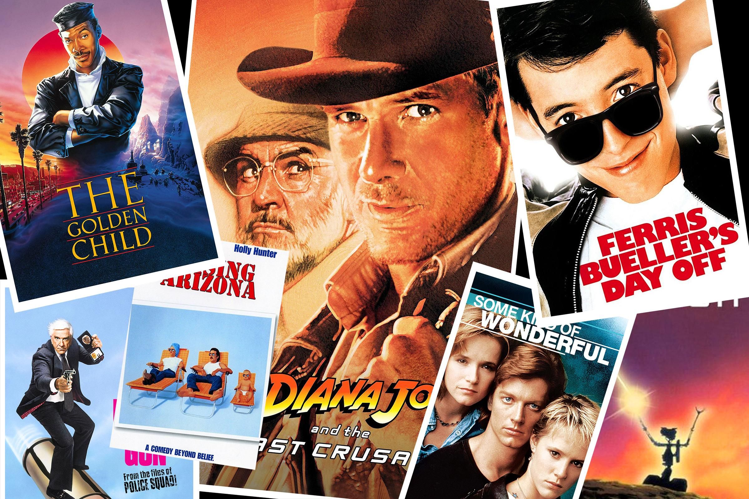 A collage of movie posters of classic movies from the 1980s