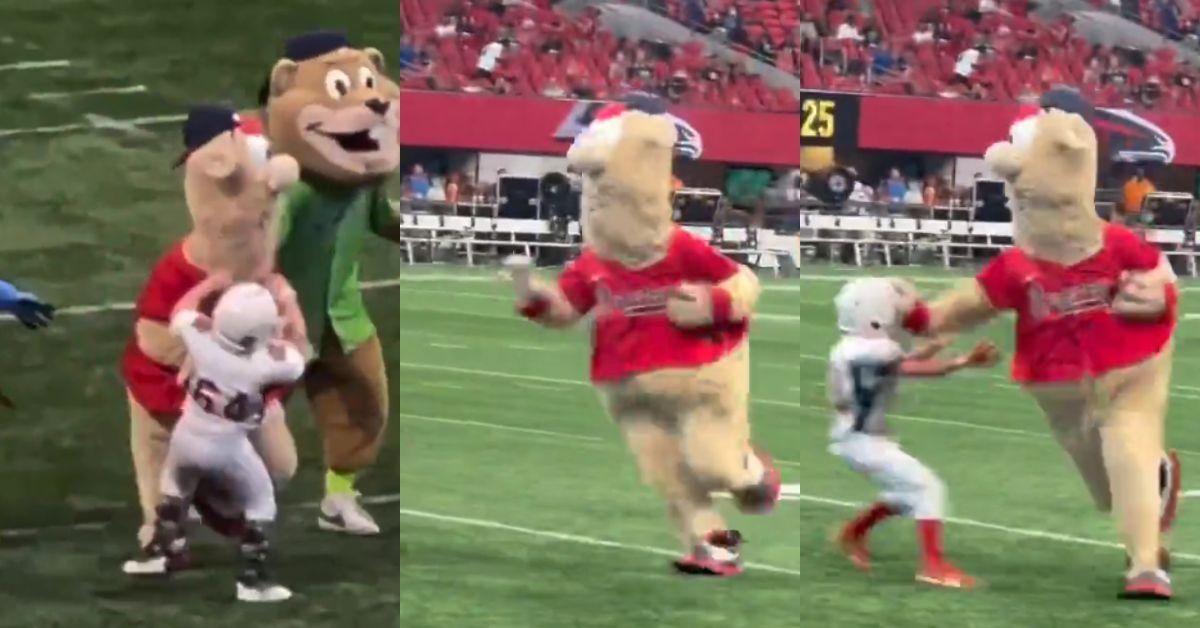 Atlanta Braves Mascot Hilariously Steamrolls A Bunch Of Peewee Football Players In Viral Video