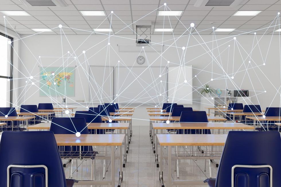 a photo of a classroom simulating connectivity