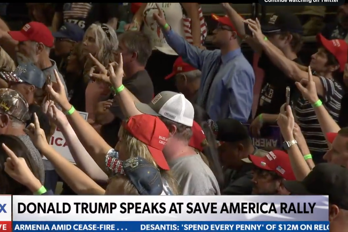 Trump's Ohio Hate Rally Goes Full Fascist With Creepy Nazi-Style Q Salute