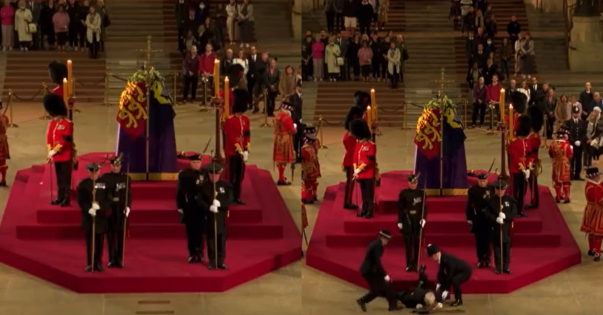 Livestream Video Captures Royal Guard Suddenly Collapsing While Standing Vigil At Queen's Coffin