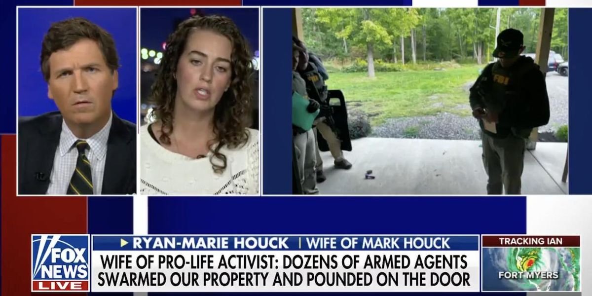 Wife of pro-life activist arrested by FBI tells Tucker Carlson her 7 children have been “scared” and “crying” since 25 agents with guns drawn showed up at their home
